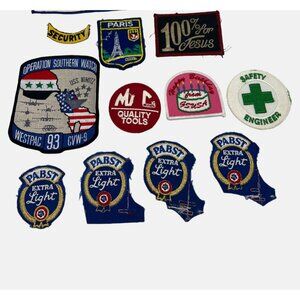 11 Vintage Embroidered Patches Pabst, Girl Scouts, Paris Jesus